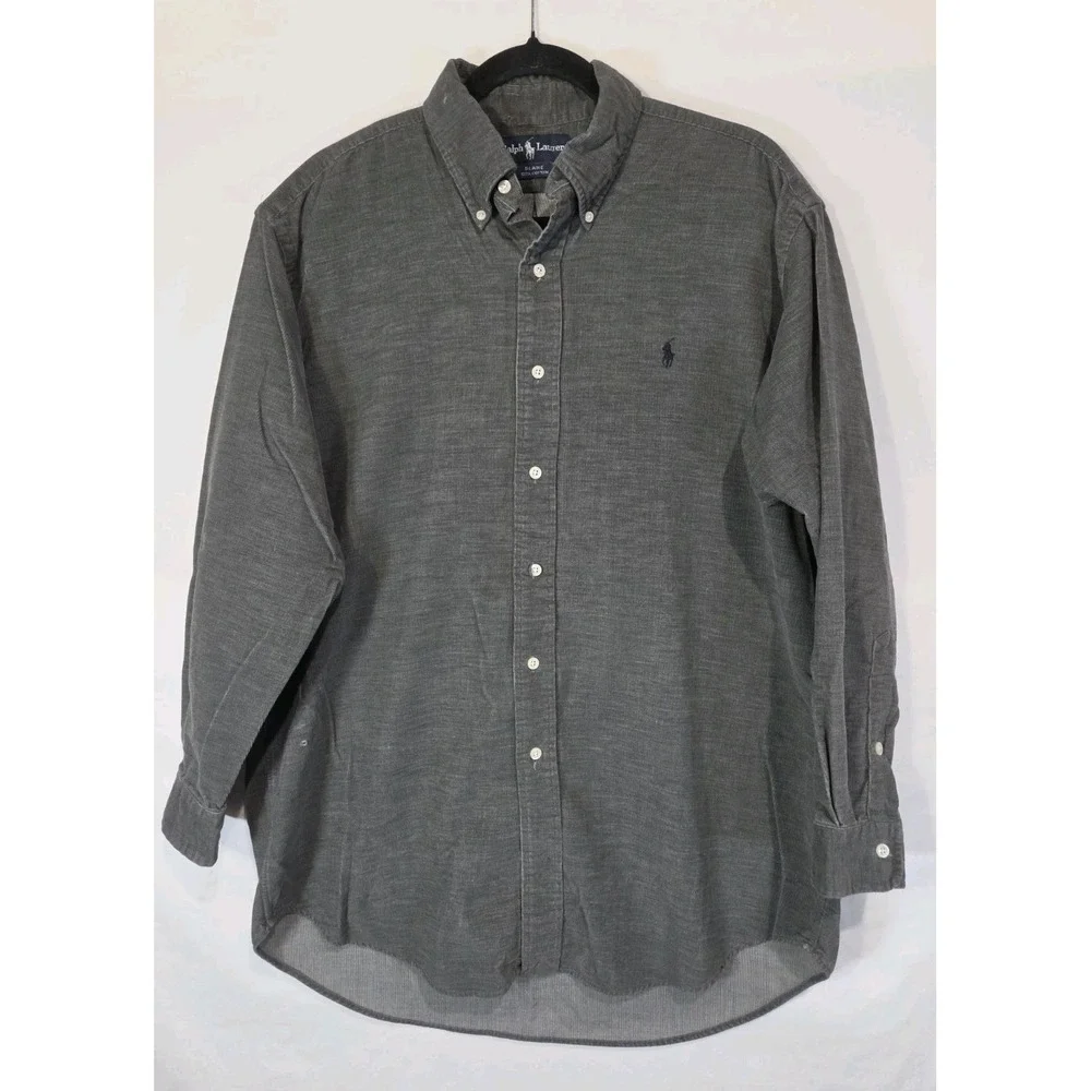 Polo Ralph Lauren Blaire Shirt Mens L Gray Corduroy Button Down Long Sleeve Pony